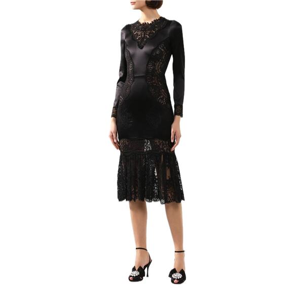 NWT Dolce & Gabbana Chantilly Lace Silk Satin Midi Dress Black IT 40 US S - Picture 2 of 13